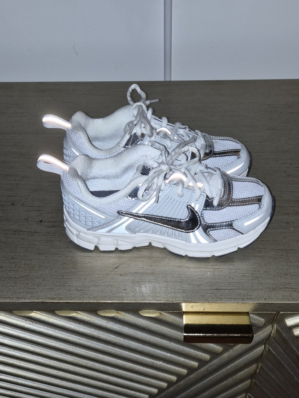 Nike Kids White and Silver Reflective Sneakers
